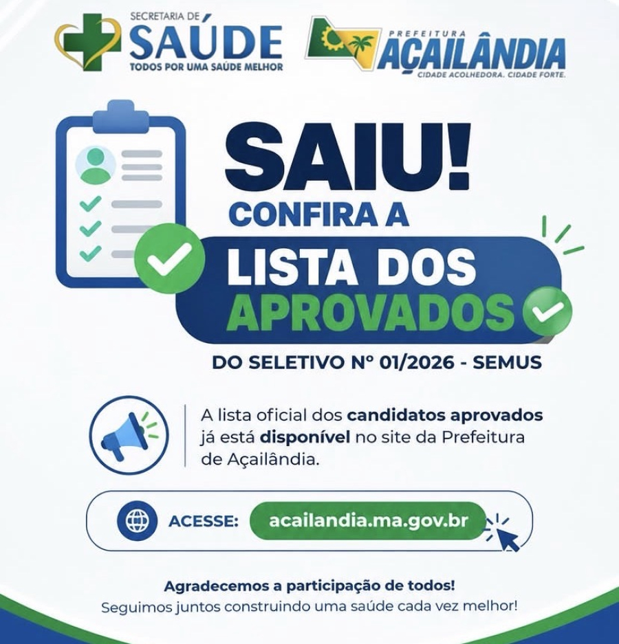 Prefeitura de Açailândia divulga resultado do seletivo da Saúde 2026