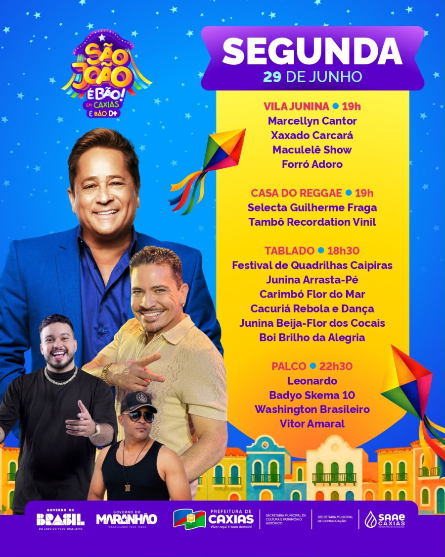 Nesta segunda (29), Caxias recebe Leonardo e Washington Brasileiro em uma noite que promete movimentar toda a cidade