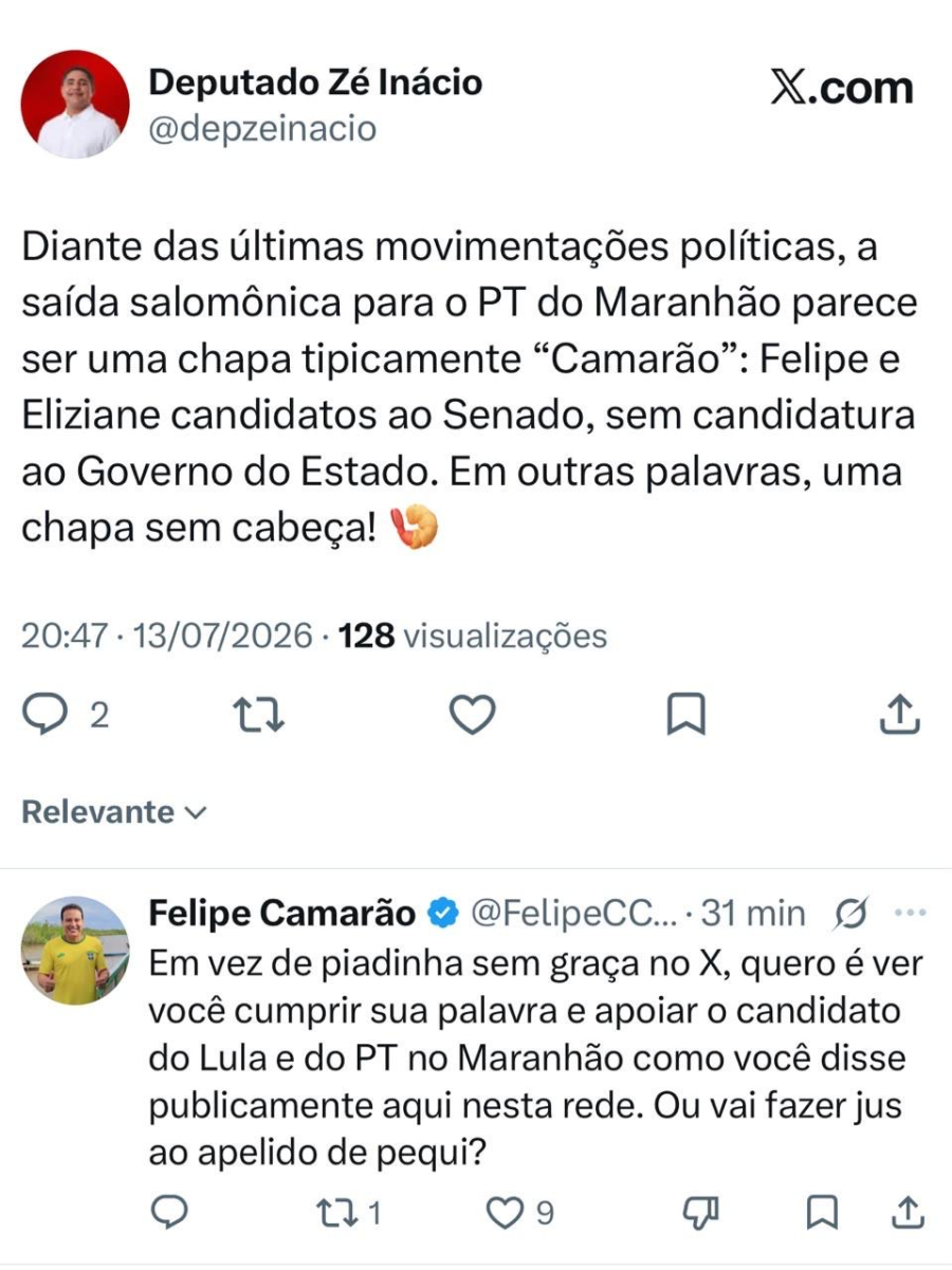     Clima esquenta no PT: Felipe Camarão rebate Zé Inácio e cobra lealdade a Lula no Maranhão