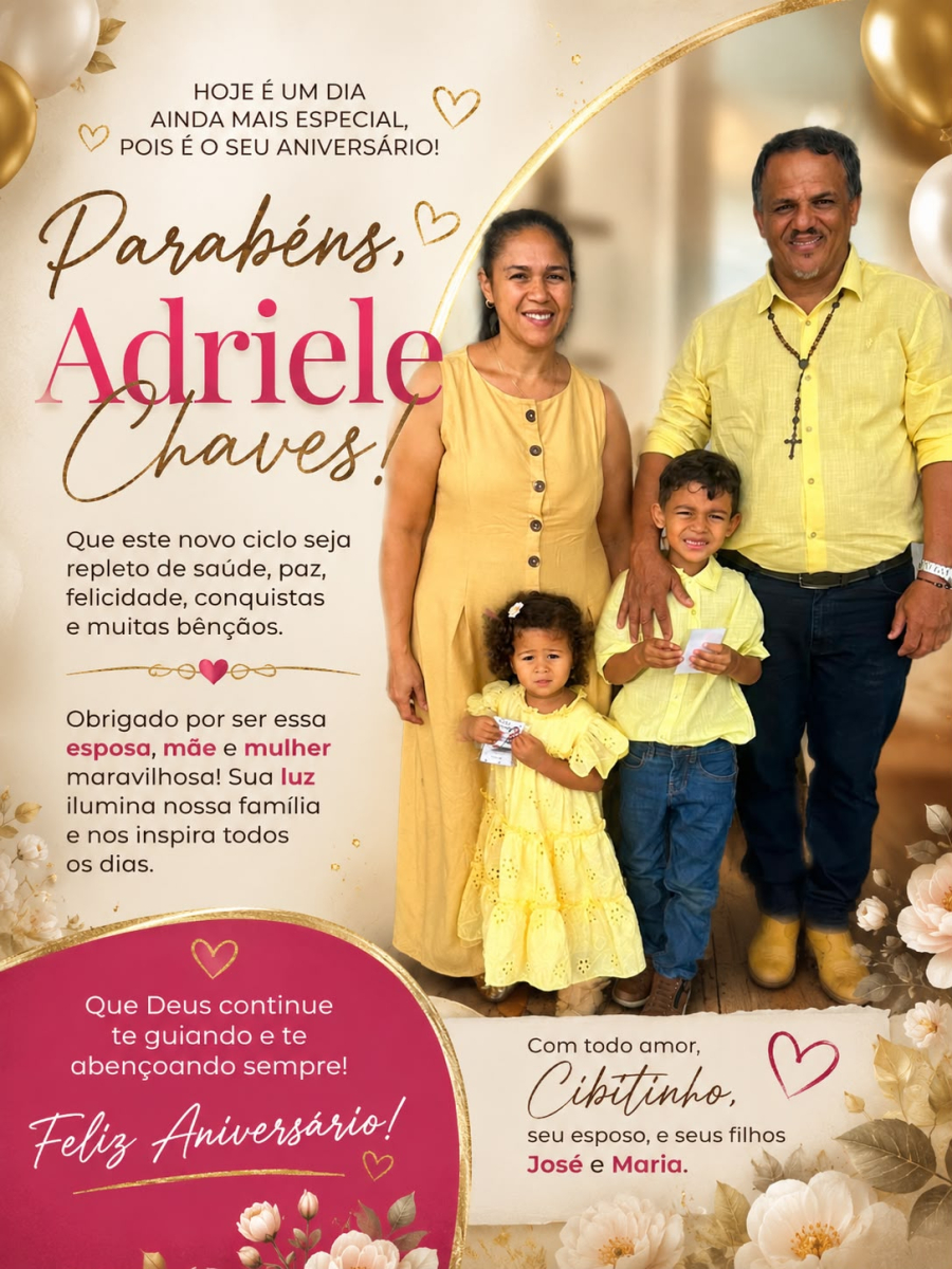 Família Cibitinho celebra aniversário de Adriele Chaves com mensagem de carinho