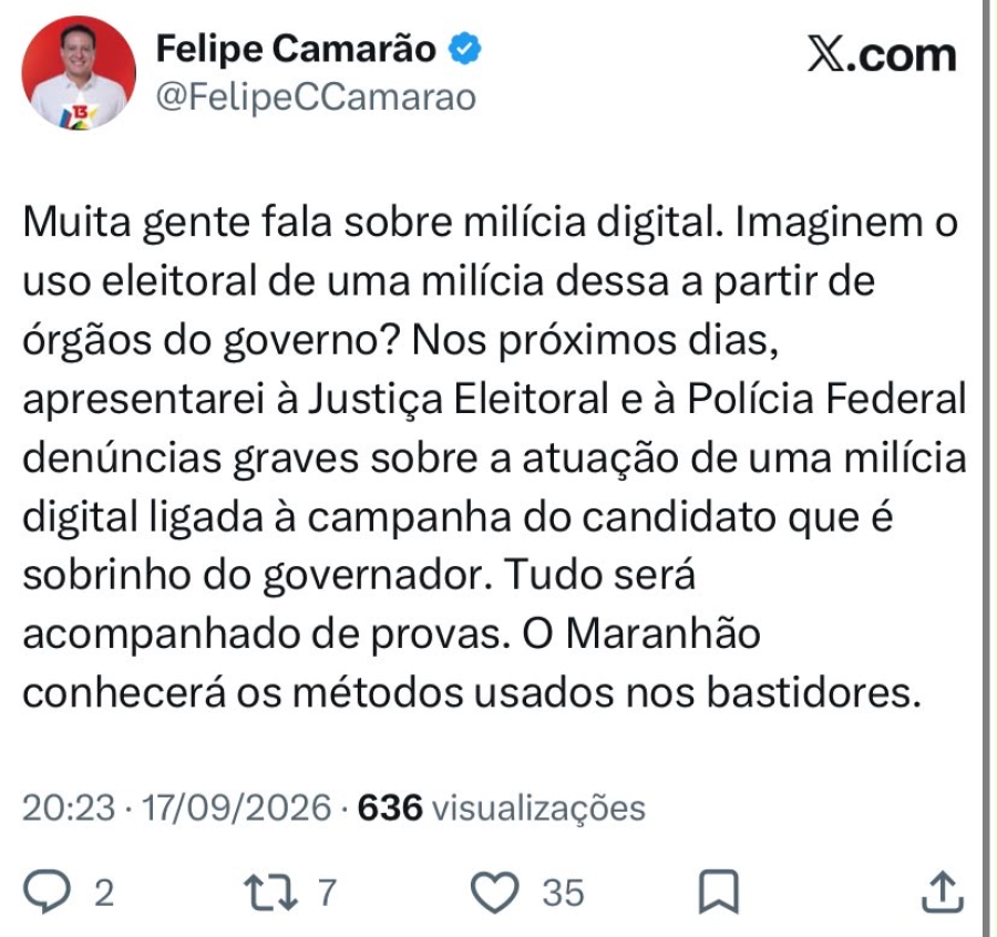 Camarão denuncia milícia digital