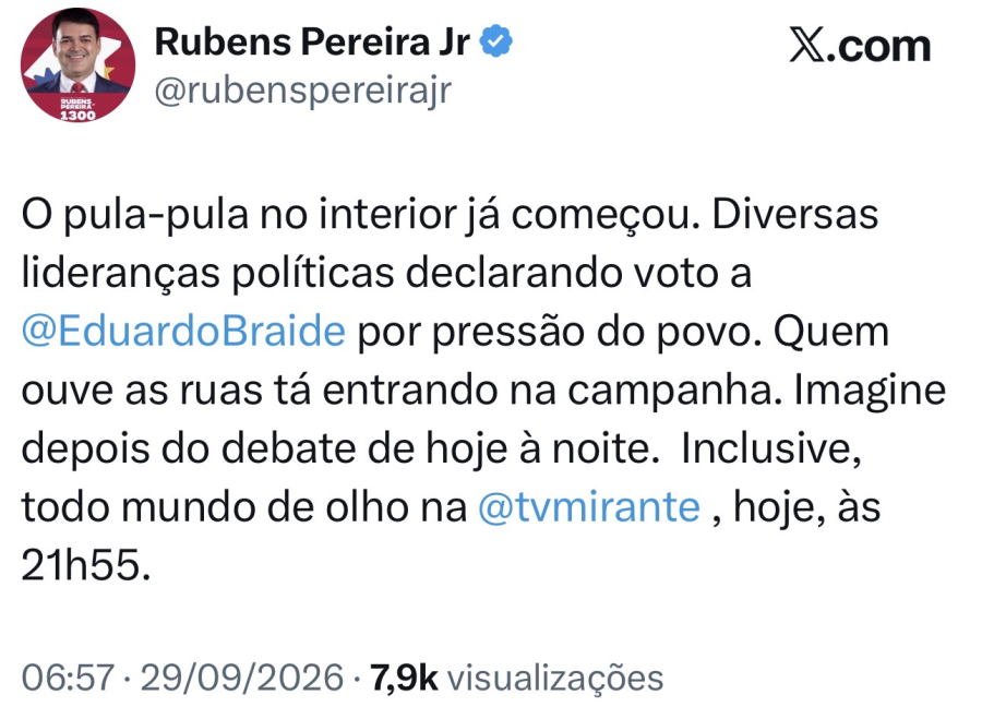 Após se manifestar favorável a Eduardo Braide, Rubens Júnior recebe enxurrada de críticas nas redes sociais